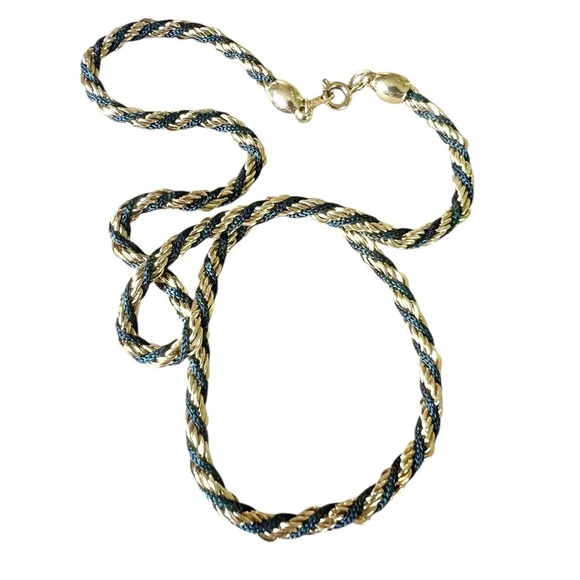 Vintage Trifari Gold Plated & Black Twisted Tope Chain Necklace - Picture 1 of 6